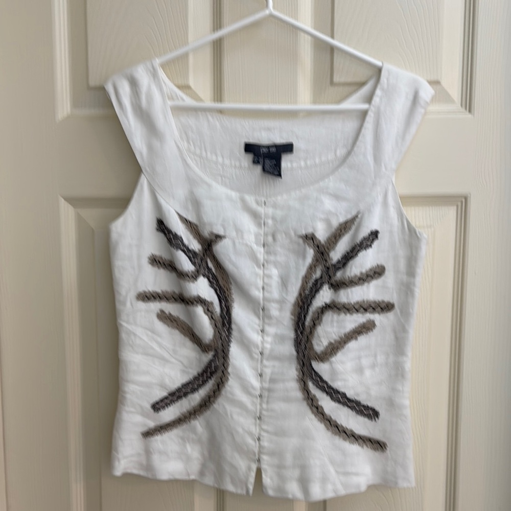 Per Se White Embellished Scoop Neck Tank Top Size 6 US